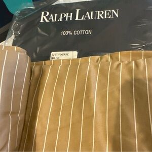 Ralph Lauren 52nd Street Caramel Camel Pinstripe Sateen King Pillowcases New Vtg